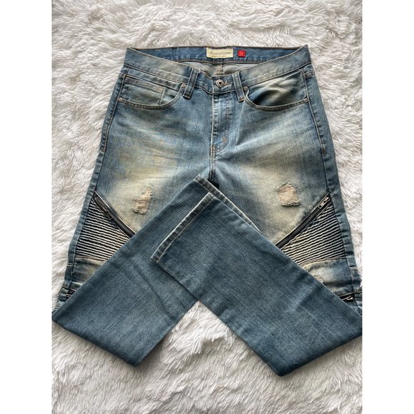 RANCH & DVLPMNT Men’s Distressed Jeans Stacked Zippered Size 32 - Picture 4 of 7